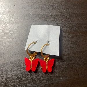 Red butterfly gold earrings